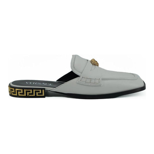 Versace Elegant White Leather Flat Slides Versace