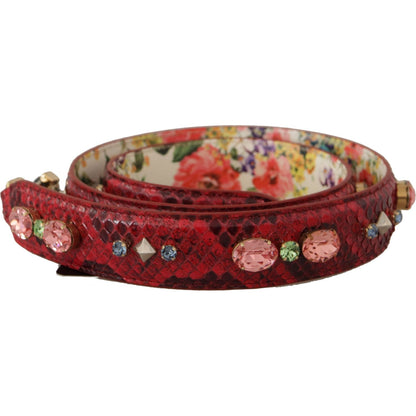 Dolce & Gabbana Red Exotic Leather Crystals Reversible Shoulder Strap 1728,67345645728,Bags,Dolce & Gabbana,Leather Accessories - Women - Bags,Material: 100% Python Leather,New with tags,Red,Shoulder Straps - Bags,Women,Women - Bags