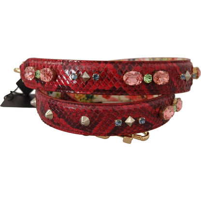 Dolce & Gabbana Red Exotic Leather Crystals Reversible Shoulder Strap 1728,67345645728,Bags,Dolce & Gabbana,Leather Accessories - Women - Bags,Material: 100% Python Leather,New with tags,Red,Shoulder Straps - Bags,Women,Women - Bags