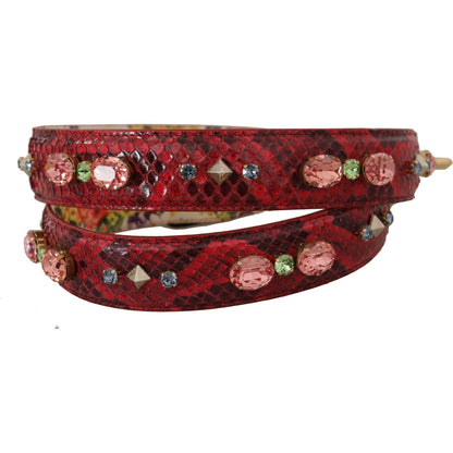 Dolce & Gabbana Red Exotic Leather Crystals Reversible Shoulder Strap 1728,67345645728,Bags,Dolce & Gabbana,Leather Accessories - Women - Bags,Material: 100% Python Leather,New with tags,Red,Shoulder Straps - Bags,Women,Women - Bags