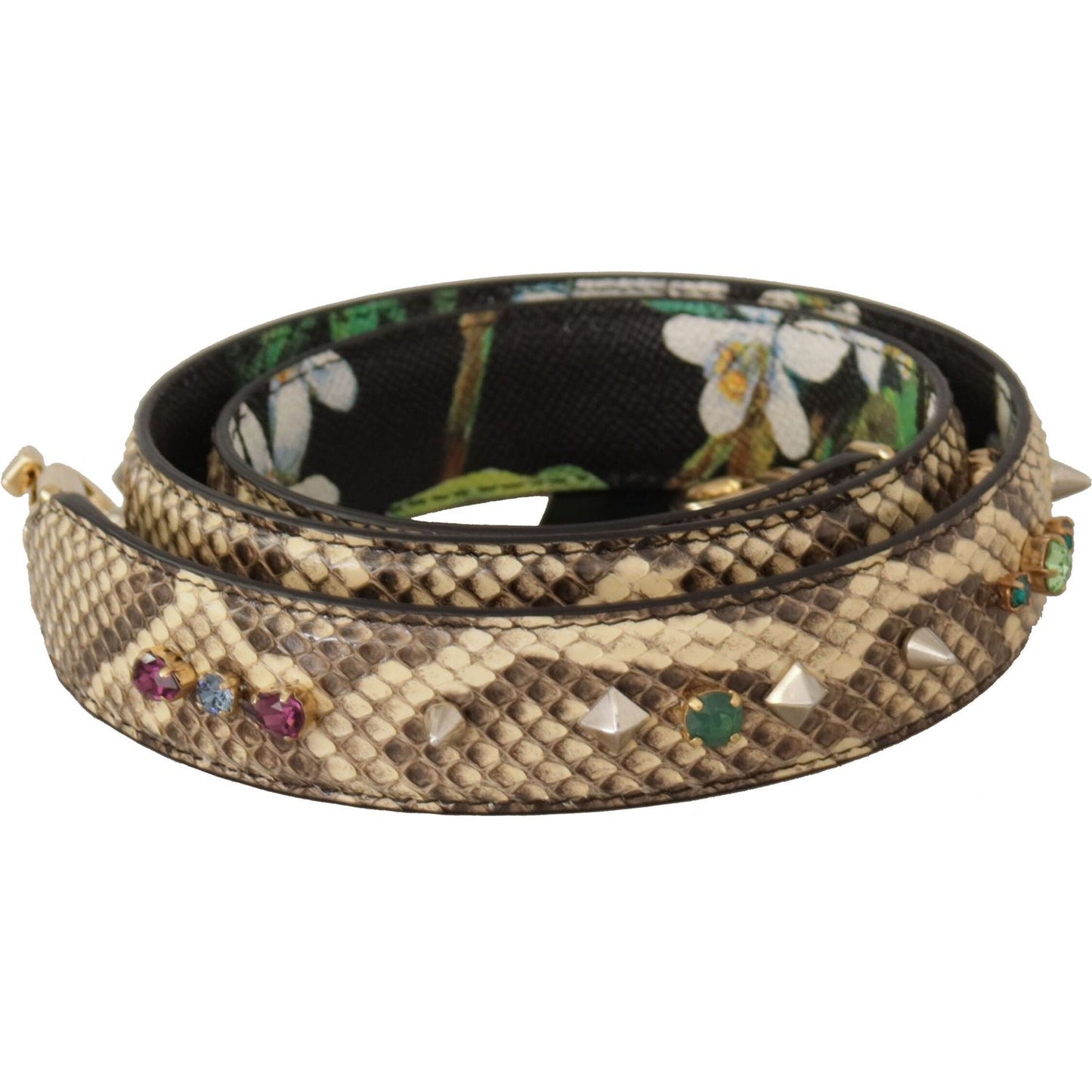 Dolce & Gabbana Beige Exotic Leather Crystals Reversible Shoulder Strap 1728,67345645728,Bags,Beige,Dolce & Gabbana,Leather Accessories - Women - Bags,Material: 100% Python Leather,New with tags,Shoulder Straps - Bags,Women,Women - Bags