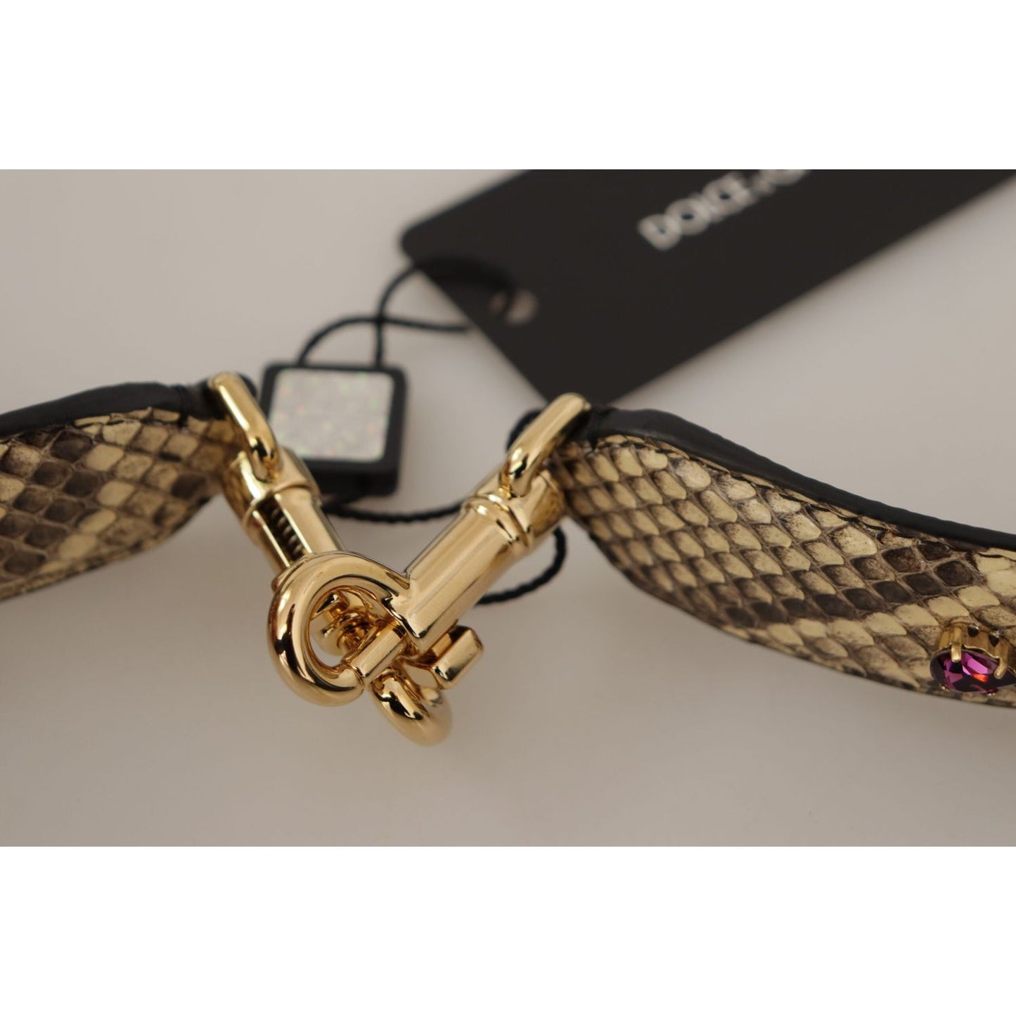 Dolce & Gabbana Beige Exotic Leather Crystals Reversible Shoulder Strap 1728,67345645728,Bags,Beige,Dolce & Gabbana,Leather Accessories - Women - Bags,Material: 100% Python Leather,New with tags,Shoulder Straps - Bags,Women,Women - Bags