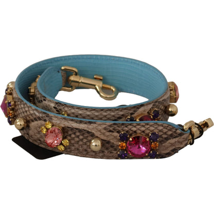 Dolce & Gabbana Brown Exotic Leather Crystals Shoulder Strap 1728,67345645728,Bags,Brown,Dolce & Gabbana,Leather Accessories - Women - Bags,Material: 100% Python Leather,New with tags,Shoulder Straps - Bags,Women,Women - Bags