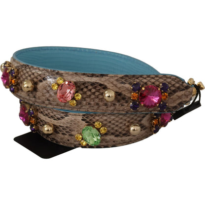 Dolce & Gabbana Brown Exotic Leather Crystals Shoulder Strap 1728,67345645728,Bags,Brown,Dolce & Gabbana,Leather Accessories - Women - Bags,Material: 100% Python Leather,New with tags,Shoulder Straps - Bags,Women,Women - Bags