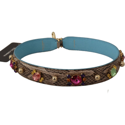 Dolce & Gabbana Brown Exotic Leather Crystals Shoulder Strap 1728,67345645728,Bags,Brown,Dolce & Gabbana,Leather Accessories - Women - Bags,Material: 100% Python Leather,New with tags,Shoulder Straps - Bags,Women,Women - Bags