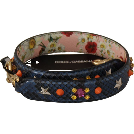 Dolce & Gabbana Blue Exotic Leather Crystals Reversible Shoulder Strap 1728,67345645728,Bags,Blue,Dolce & Gabbana,Leather Accessories - Women - Bags,Material: 100% Python Leather,New with tags,Shoulder Straps - Bags,Women,Women - Bags
