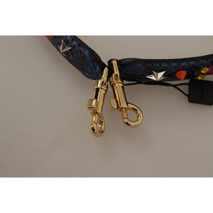 Dolce & Gabbana Blue Exotic Leather Crystals Reversible Shoulder Strap 1728,67345645728,Bags,Blue,Dolce & Gabbana,Leather Accessories - Women - Bags,Material: 100% Python Leather,New with tags,Shoulder Straps - Bags,Women,Women - Bags
