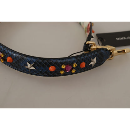 Dolce & Gabbana Blue Exotic Leather Crystals Reversible Shoulder Strap 1728,67345645728,Bags,Blue,Dolce & Gabbana,Leather Accessories - Women - Bags,Material: 100% Python Leather,New with tags,Shoulder Straps - Bags,Women,Women - Bags