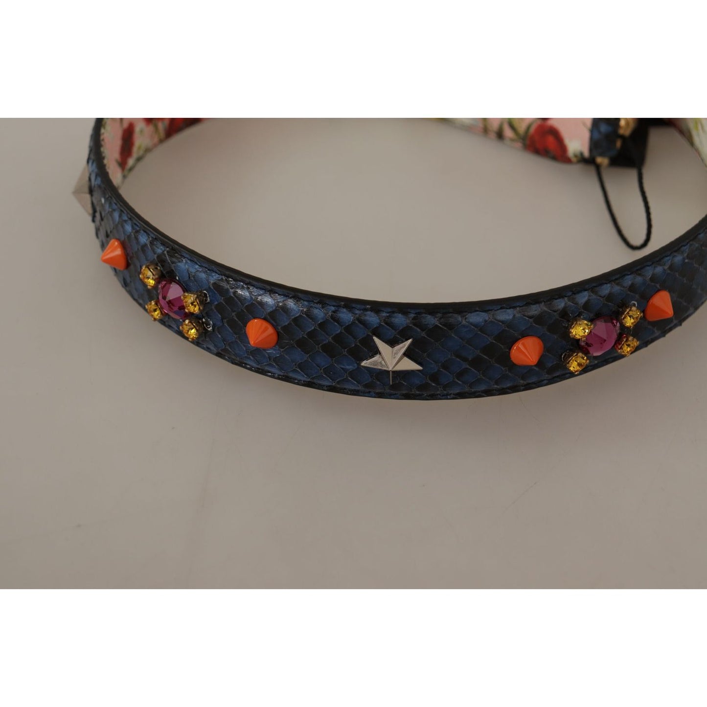 Dolce & Gabbana Blue Exotic Leather Crystals Reversible Shoulder Strap 1728,67345645728,Bags,Blue,Dolce & Gabbana,Leather Accessories - Women - Bags,Material: 100% Python Leather,New with tags,Shoulder Straps - Bags,Women,Women - Bags