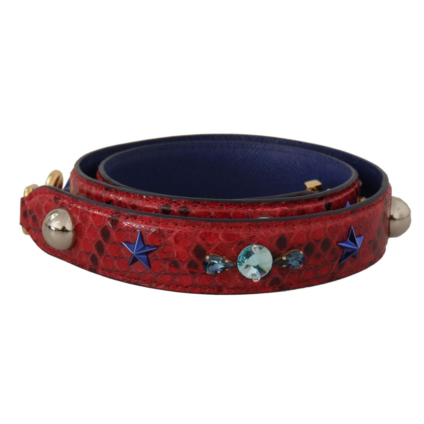 Dolce & Gabbana Red Exotic Leather Crystals Shoulder Strap