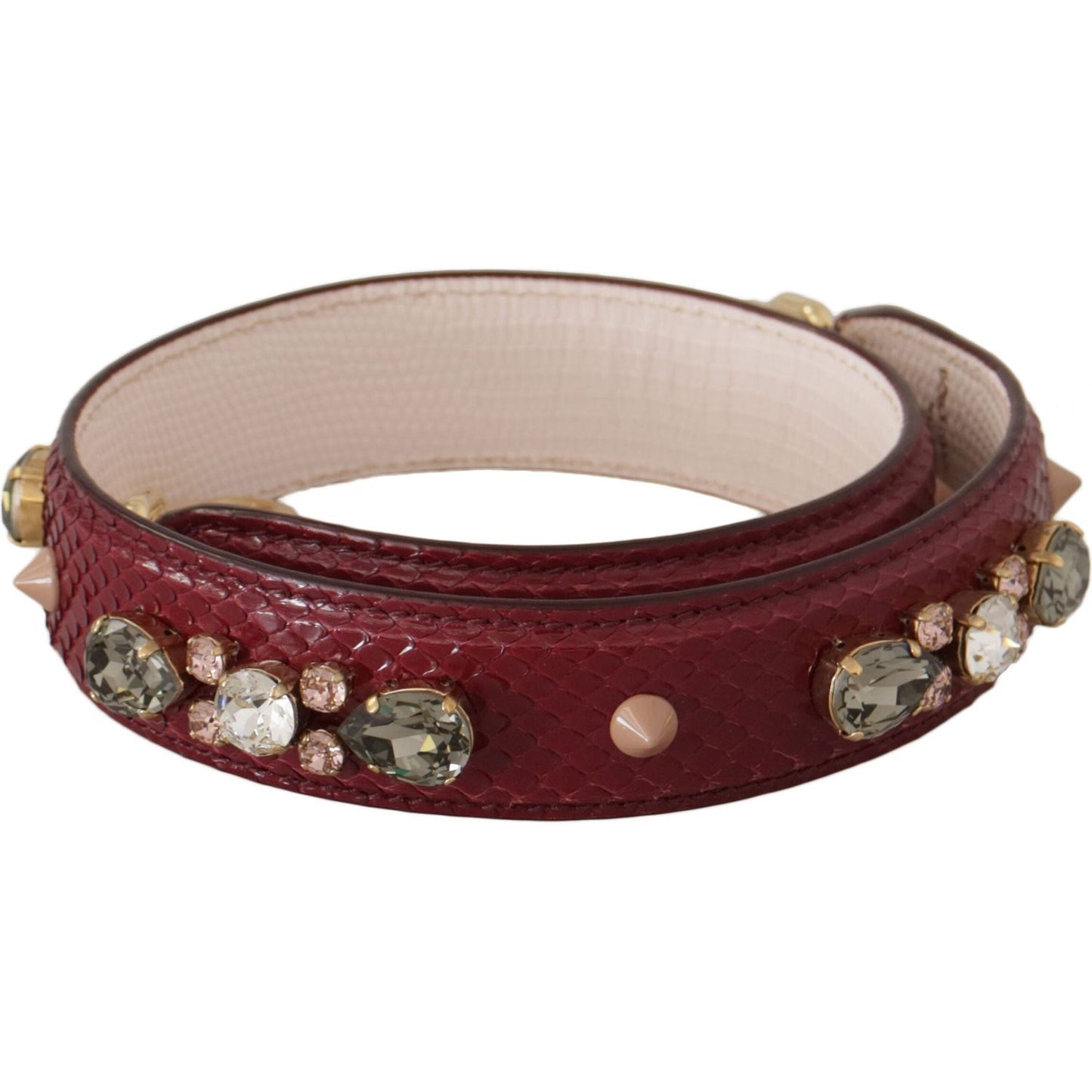Dolce & Gabbana Bordeaux Leather Crystals Bag Shoulder Strap 1728,67345645728,Bags,Bordeaux,Dolce & Gabbana,Leather Accessories - Women - Bags,Material: 100% Python Leather,New with tags,Shoulder Straps - Bags,Women,Women - Bags