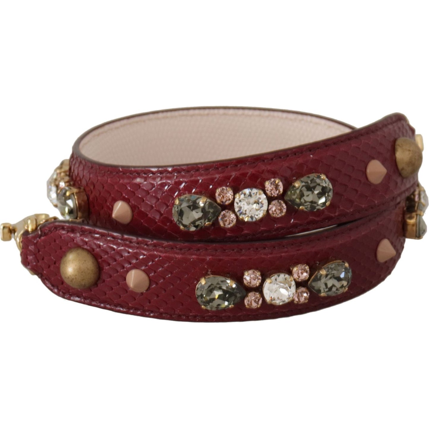 Dolce & Gabbana Bordeaux Leather Crystals Bag Shoulder Strap 1728,67345645728,Bags,Bordeaux,Dolce & Gabbana,Leather Accessories - Women - Bags,Material: 100% Python Leather,New with tags,Shoulder Straps - Bags,Women,Women - Bags