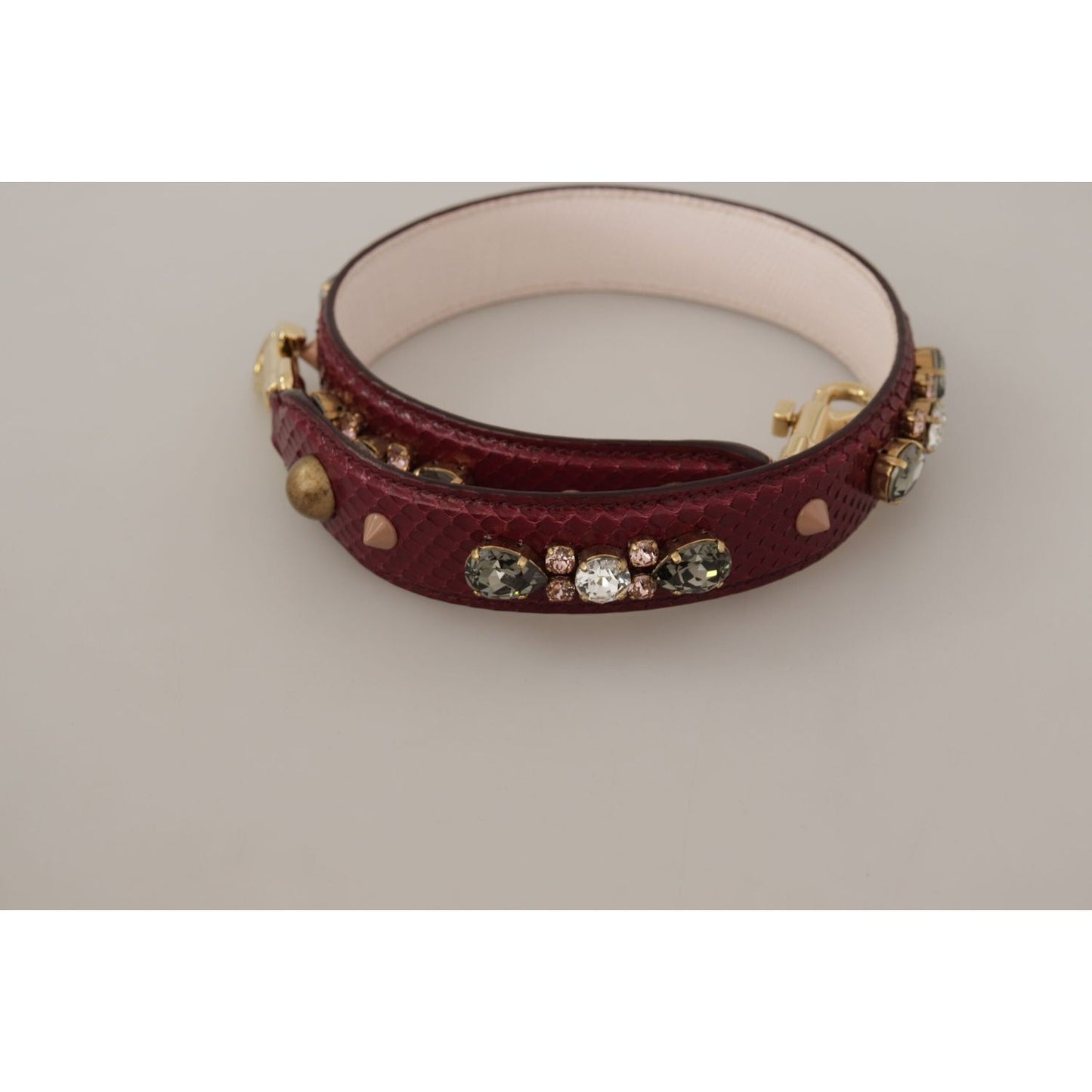 Dolce & Gabbana Bordeaux Leather Crystals Bag Shoulder Strap 1728,67345645728,Bags,Bordeaux,Dolce & Gabbana,Leather Accessories - Women - Bags,Material: 100% Python Leather,New with tags,Shoulder Straps - Bags,Women,Women - Bags