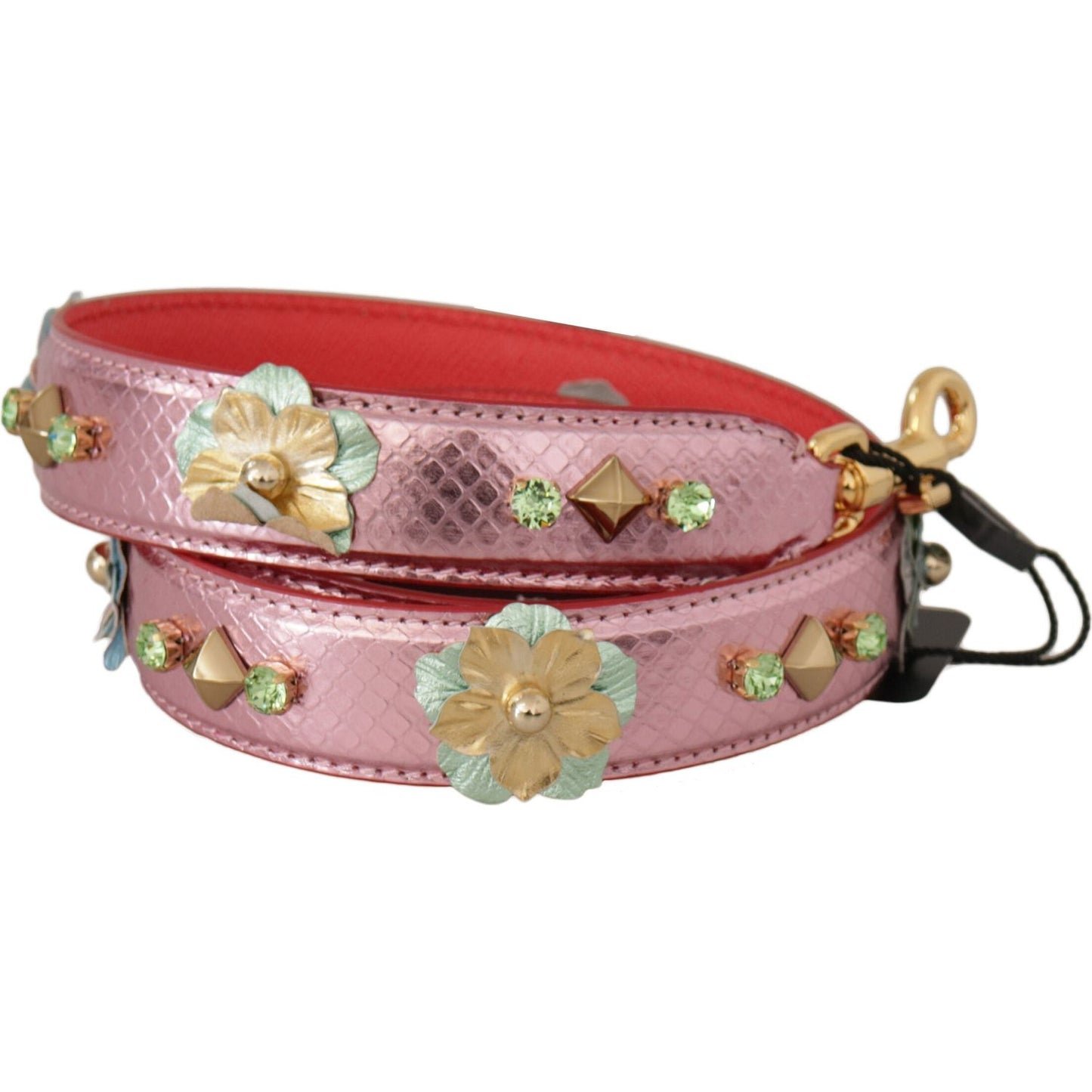 Dolce & Gabbana Metallic Pink Leather Studded Shoulder Strap 1728,67345645728,Bags,Dolce & Gabbana,Leather Accessories - Women - Bags,Material: 100% Leather,New with tags,Pink,Shoulder Straps - Bags,Women,Women - Bags