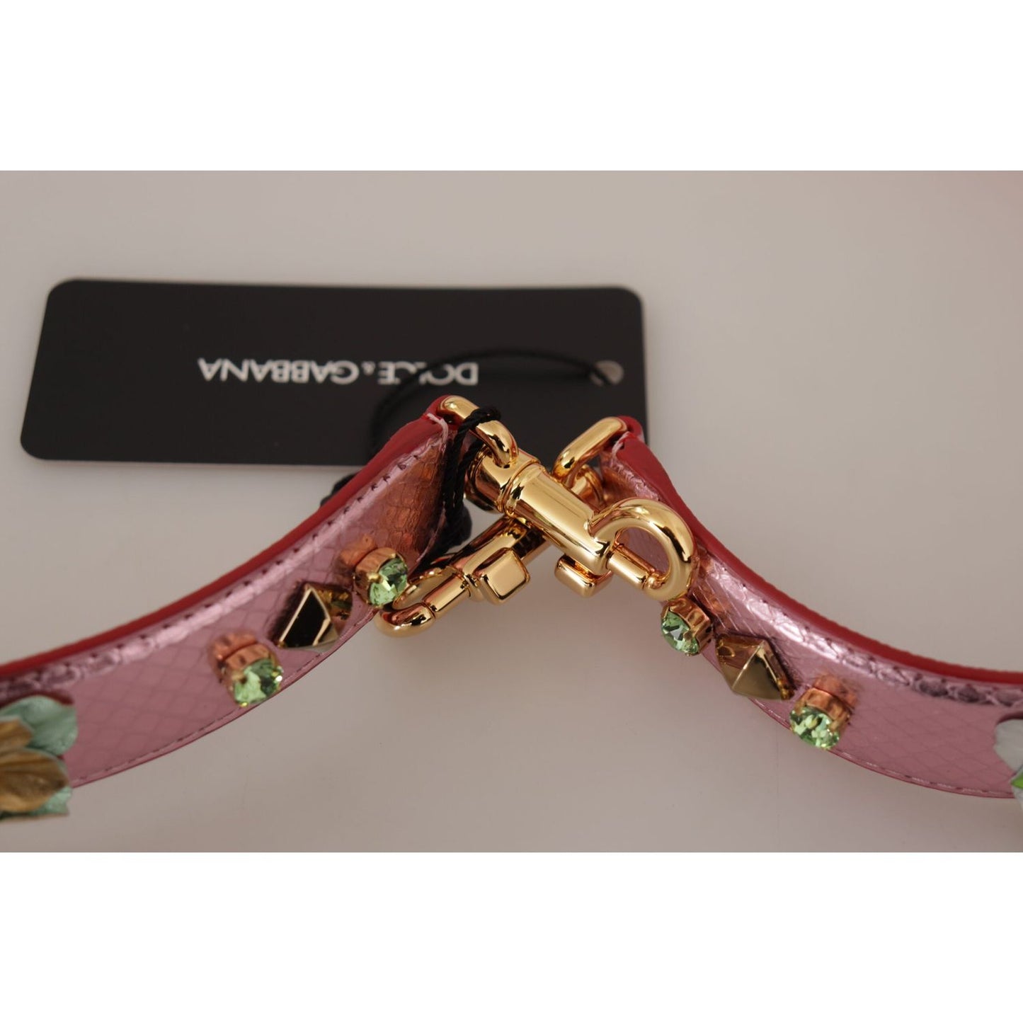 Dolce & Gabbana Metallic Pink Leather Studded Shoulder Strap 1728,67345645728,Bags,Dolce & Gabbana,Leather Accessories - Women - Bags,Material: 100% Leather,New with tags,Pink,Shoulder Straps - Bags,Women,Women - Bags