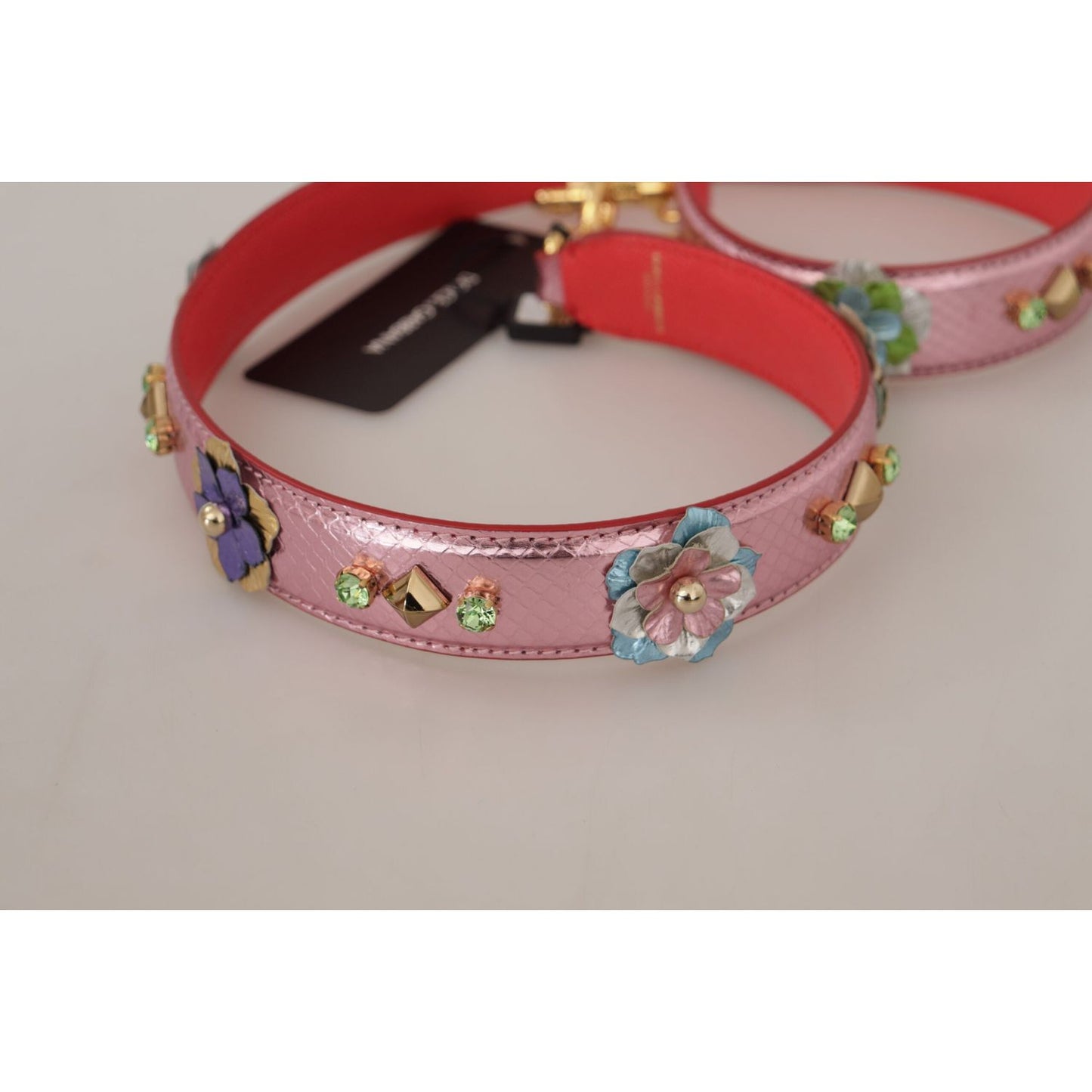 Dolce & Gabbana Metallic Pink Leather Studded Shoulder Strap 1728,67345645728,Bags,Dolce & Gabbana,Leather Accessories - Women - Bags,Material: 100% Leather,New with tags,Pink,Shoulder Straps - Bags,Women,Women - Bags