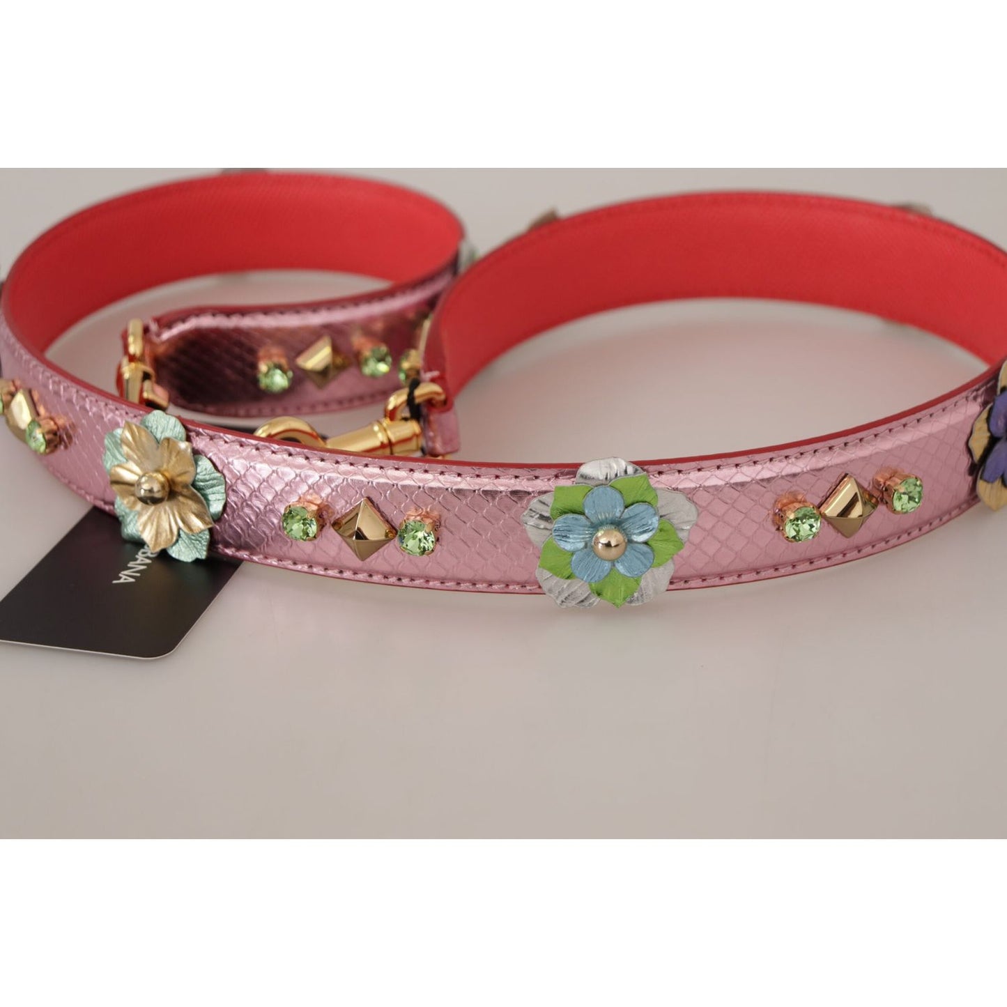 Dolce & Gabbana Metallic Pink Leather Studded Shoulder Strap 1728,67345645728,Bags,Dolce & Gabbana,Leather Accessories - Women - Bags,Material: 100% Leather,New with tags,Pink,Shoulder Straps - Bags,Women,Women - Bags