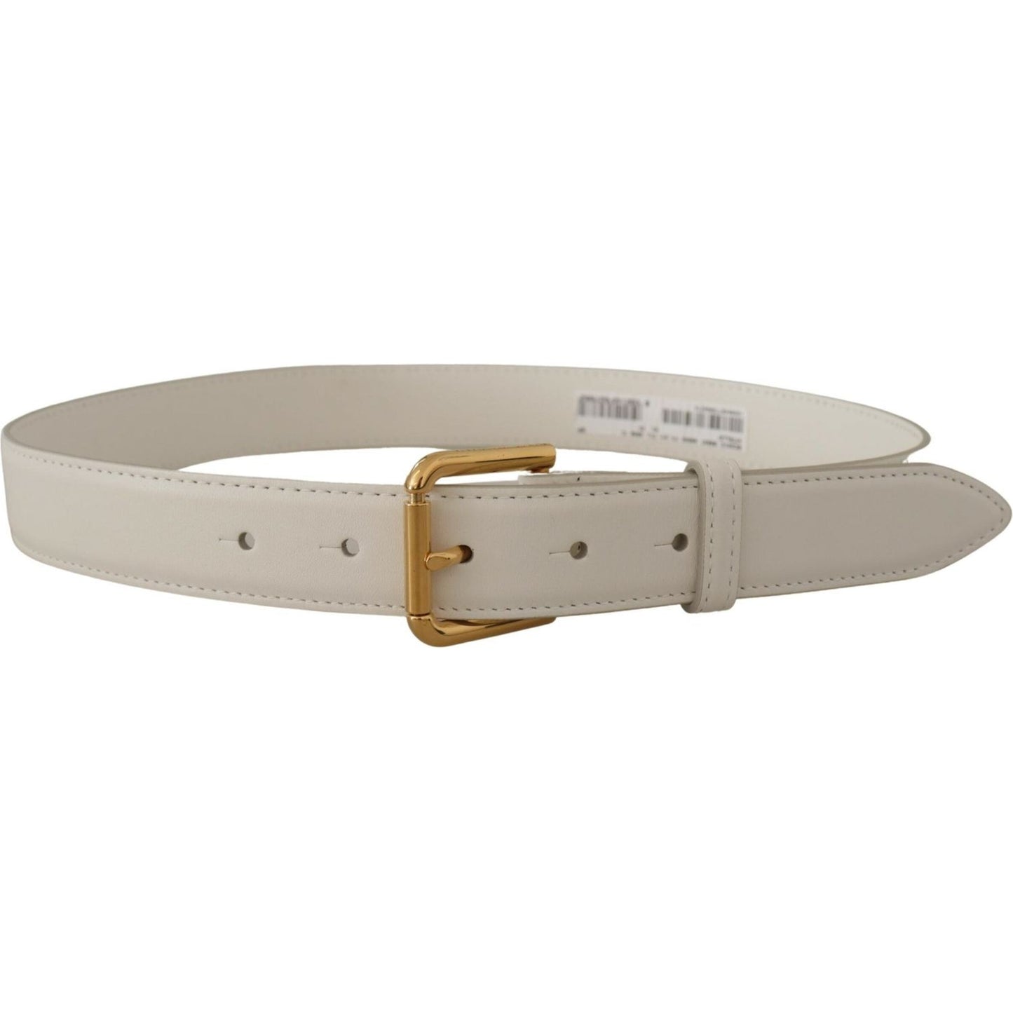 Dolce & Gabbana Chic White Leather Belt with Gold Engraved Buckle Dolce & Gabbana