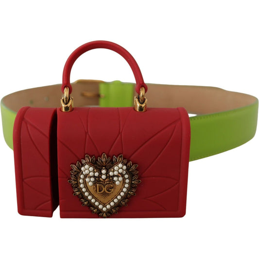 Dolce & Gabbana Green Leather Devotion Heart Micro Bag Headphones Belt