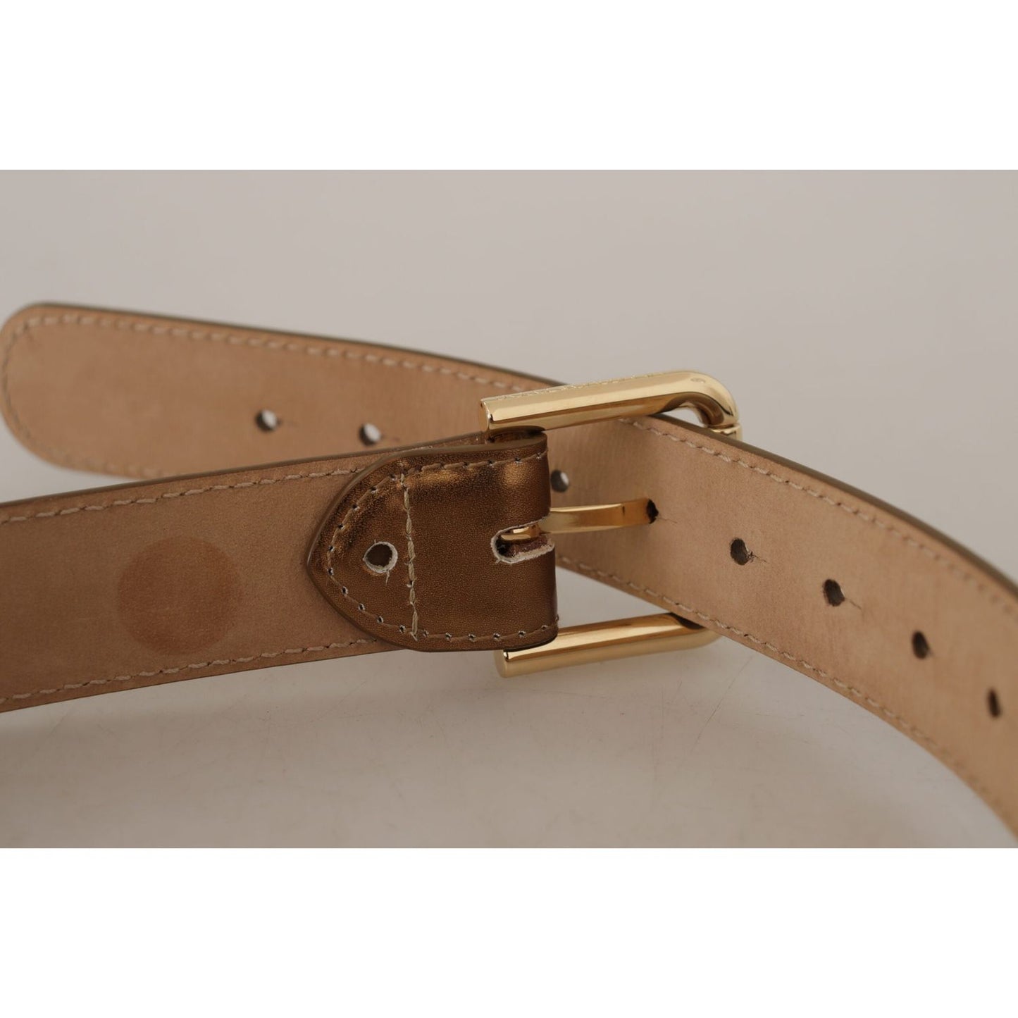 Dolce & Gabbana Bronze Leather Belt with Gold-Toned Buckle Dolce & Gabbana