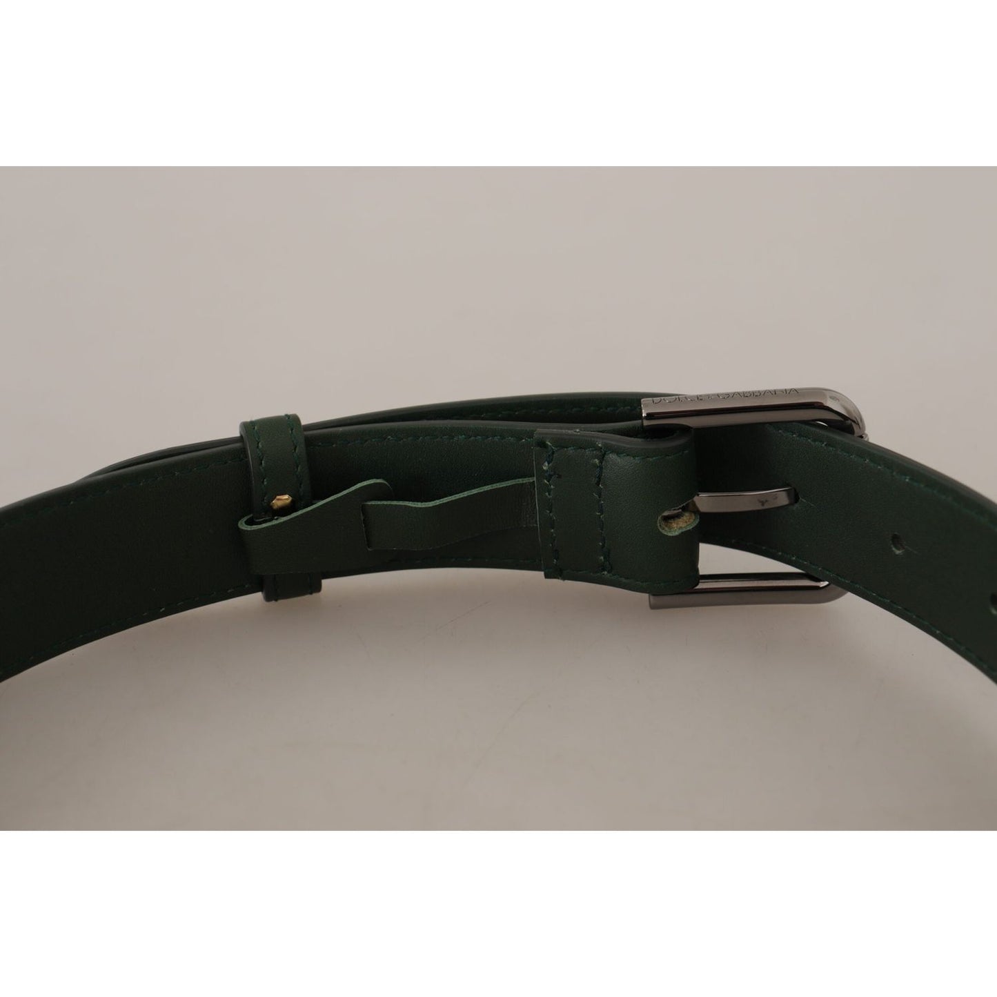 Dolce & Gabbana Elegant Dark Green Leather Belt with Logo Buckle Dolce & Gabbana