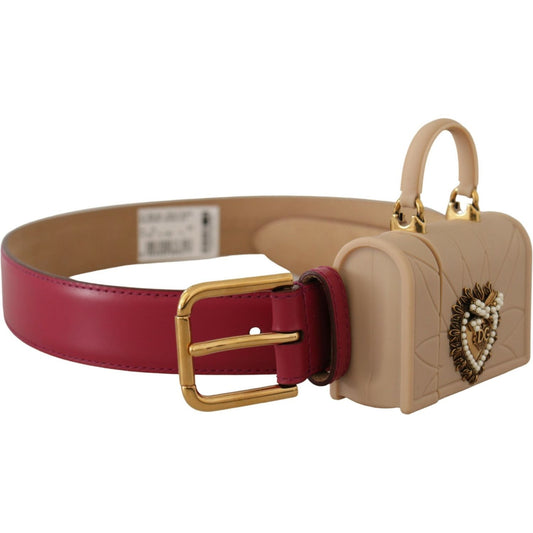 Dolce & Gabbana Elegant Pink Leather Belt with Headphone Case Dolce & Gabbana