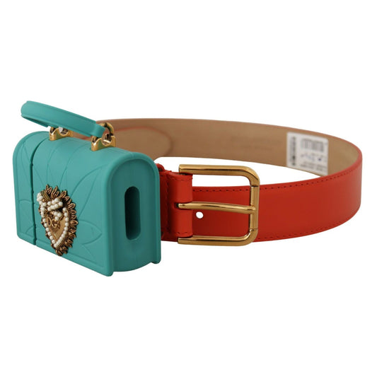 Dolce & Gabbana Orange Leather Devotion Heart Micro Bag Headphones Belt