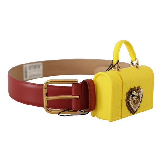 Dolce & Gabbana Red Leather Yellow DEVOTION Heart Bag Buckle Belt