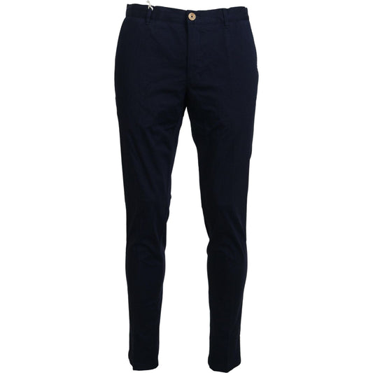 Domenico Tagliente Elegant Dark Blue Slim Chino Pants Domenico Tagliente