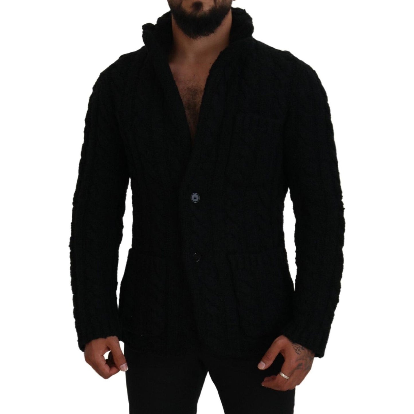 Dolce & Gabbana Elegant Black Wool-Cashmere Blend Cardigan Dolce & Gabbana