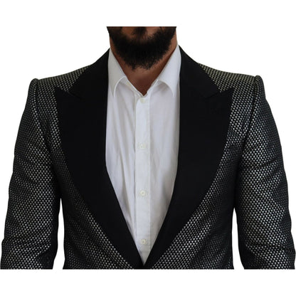 Dolce & Gabbana Black Silver Jacquard Slim Fit Jacket Blazer
