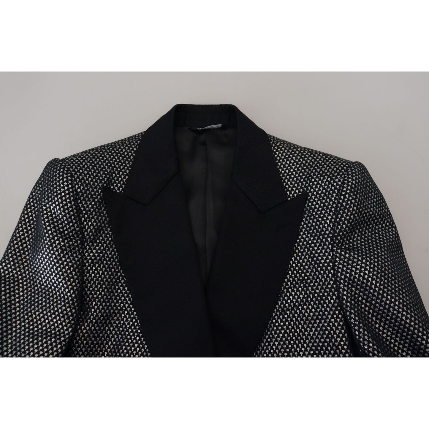 Dolce & Gabbana Black Silver Jacquard Slim Fit Jacket Blazer