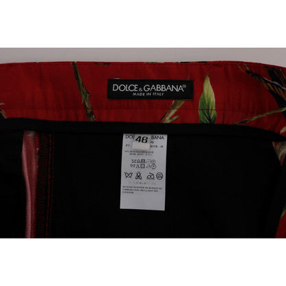 Dolce & Gabbana Red Silk Bird Print Dress Pants