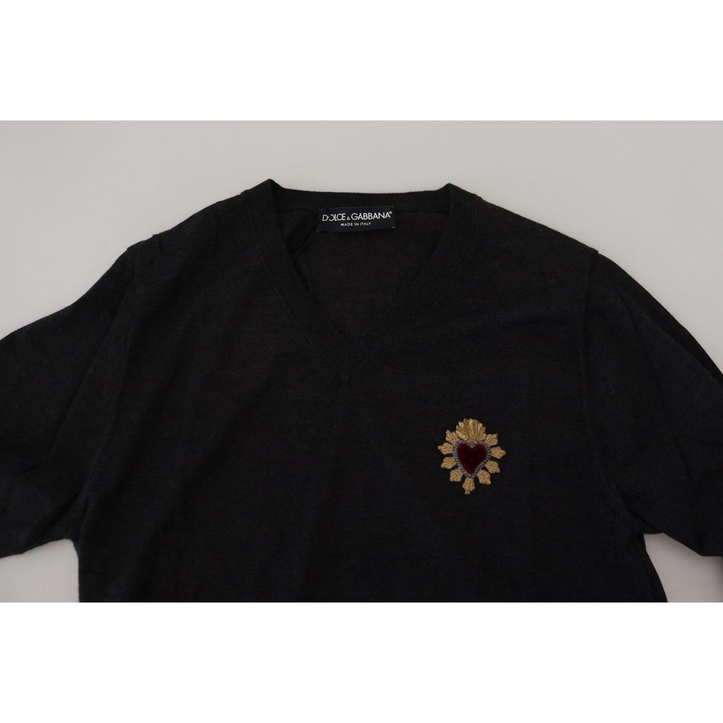 Dolce & Gabbana V-Neck Cashmere Sweater with Heart Embroidery Dolce & Gabbana