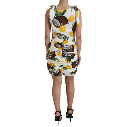 Dolce & Gabbana White Coconut Print Sheath Mini Silk Dress