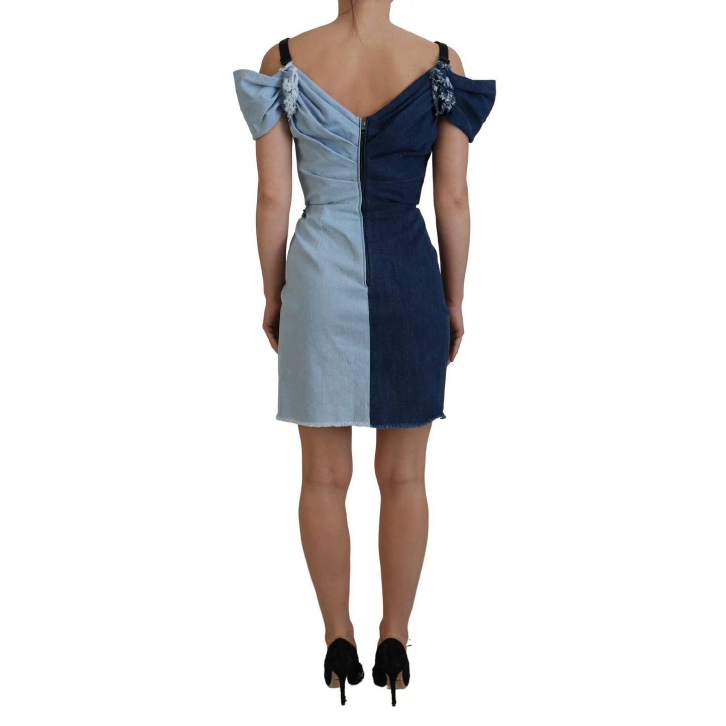 Dolce & Gabbana Two Tone Blue Patchwork Denim Mini Dress