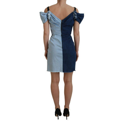 Dolce & Gabbana Two Tone Blue Patchwork Denim Mini Dress