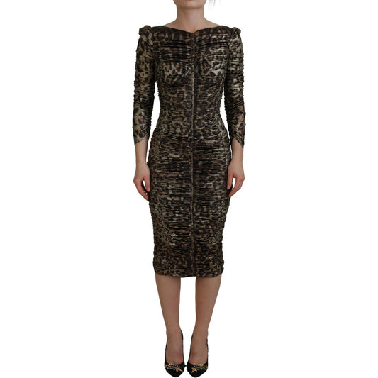 Dolce & Gabbana Elegant Leopard Print Midi Bodycon Dress Dolce & Gabbana