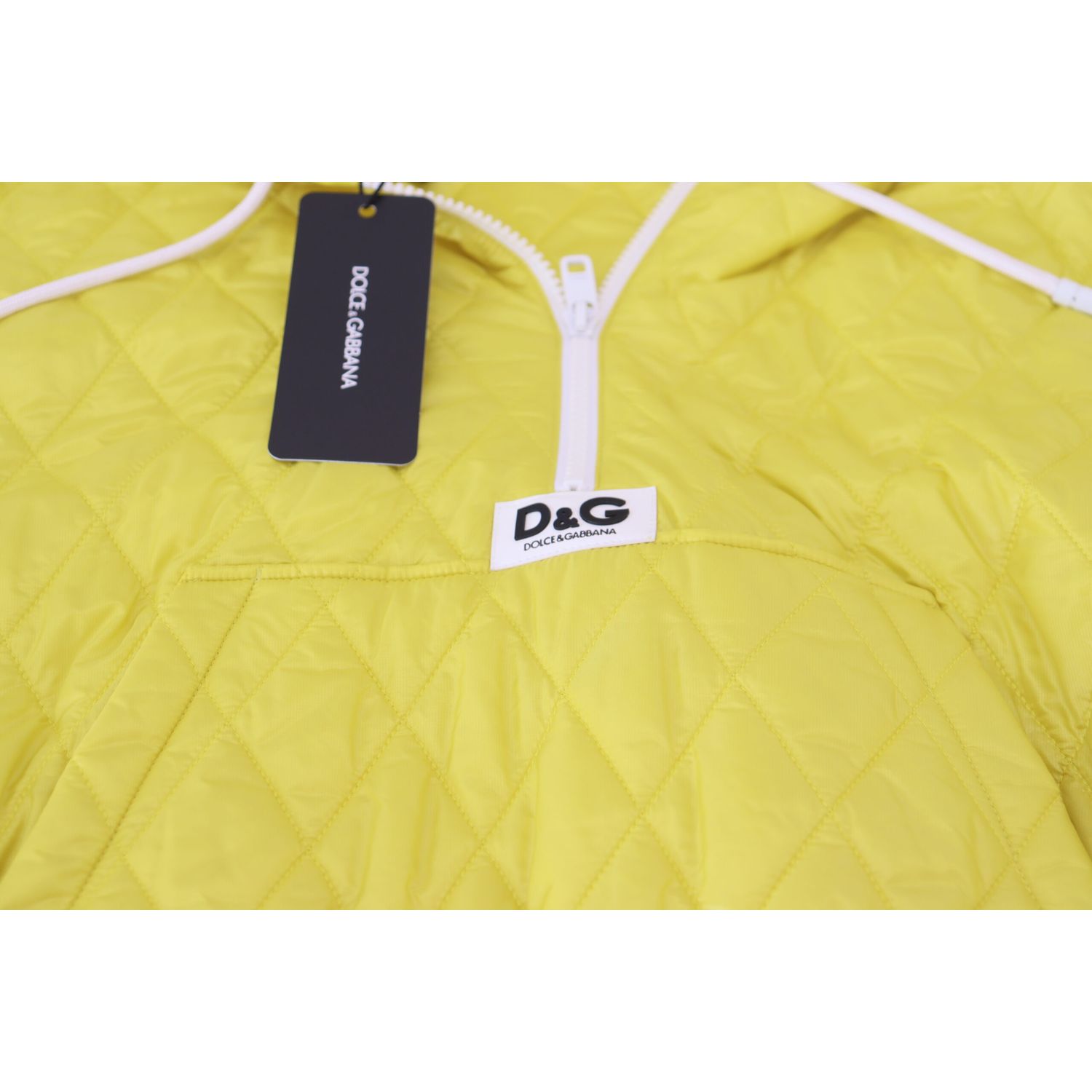 Dolce & Gabbana Yellow Nylon Quilted Hooded Pullover Jacket