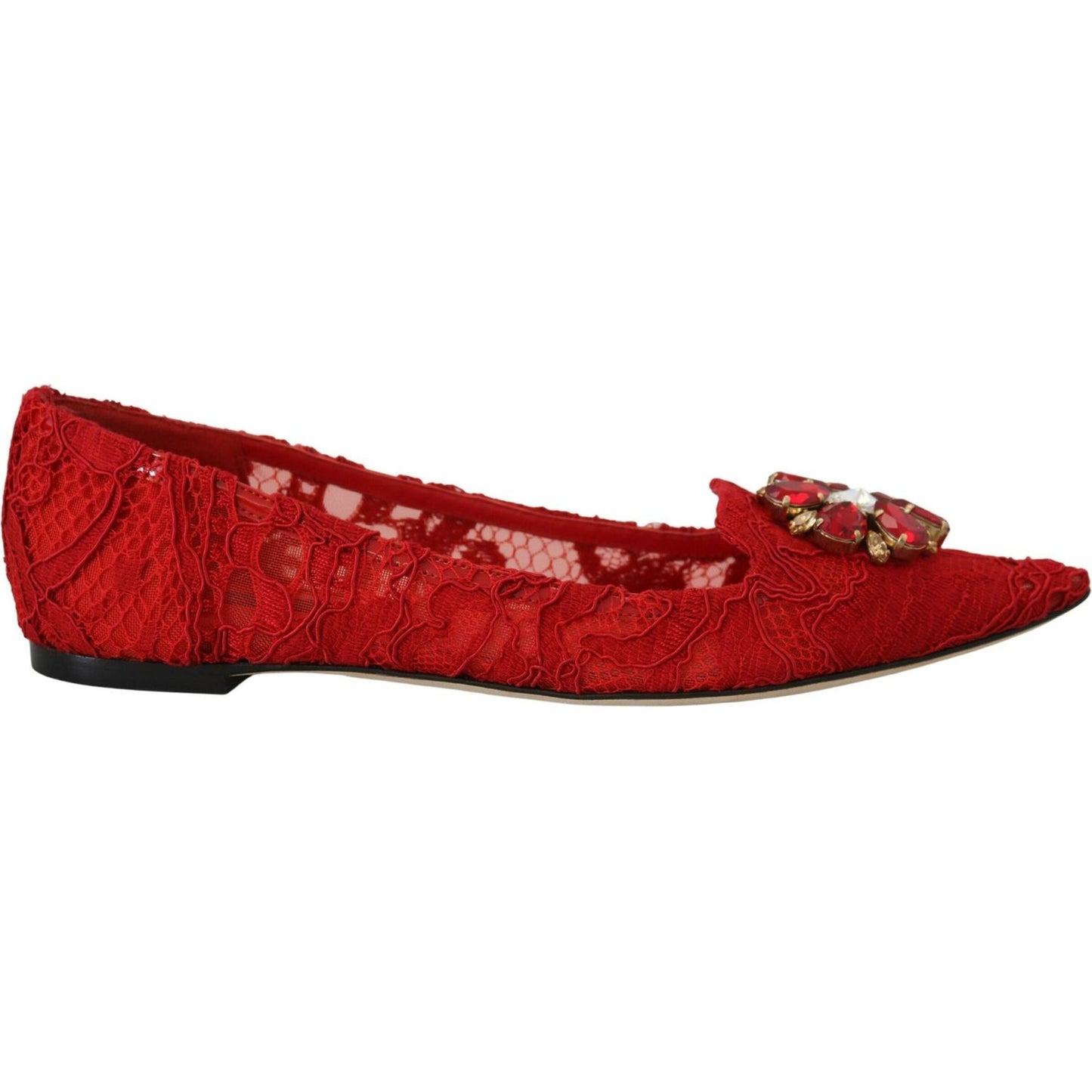 Dolce & Gabbana Red Crystal-Embellished Flats Dolce & Gabbana