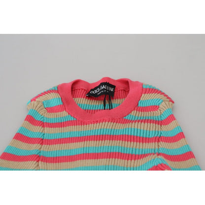 Dolce & Gabbana Multicolor Crewneck Pullover Silk Sweater