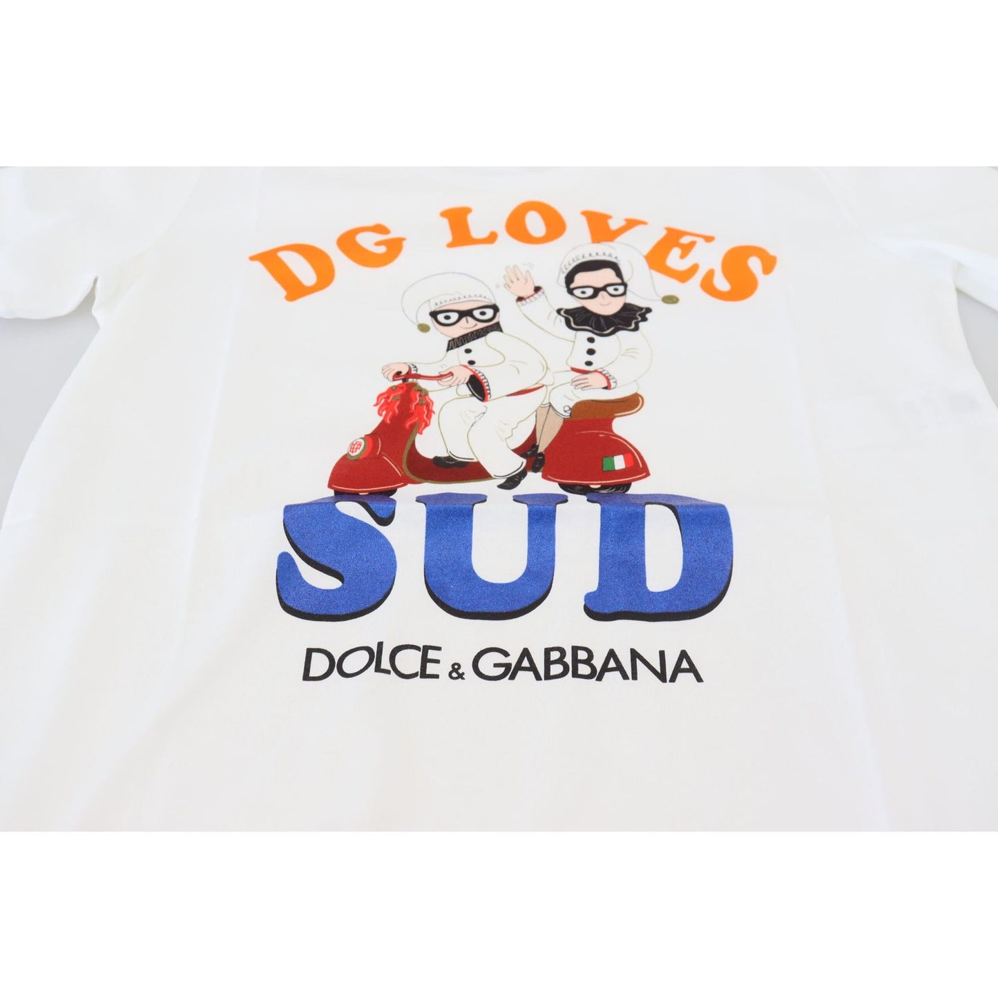 Dolce & Gabbana Elegant White Crew Neck Tee with Colorful Print Dolce & Gabbana