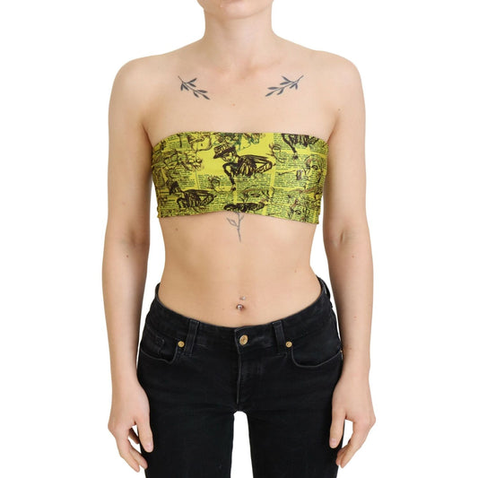 John Galliano Yellow Newspaper Print Cropped Blouse