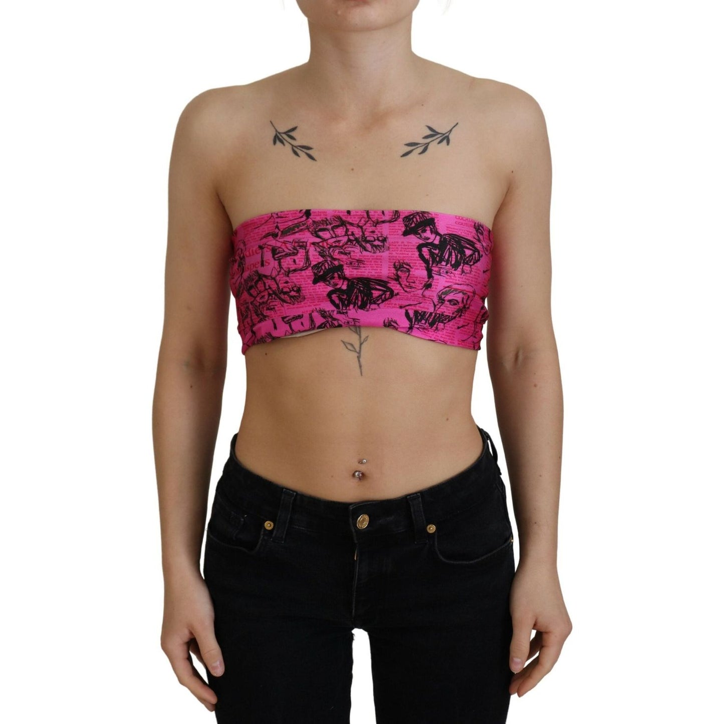 John Galliano Chic Pink Newspaper Print Cropped Top John Galliano