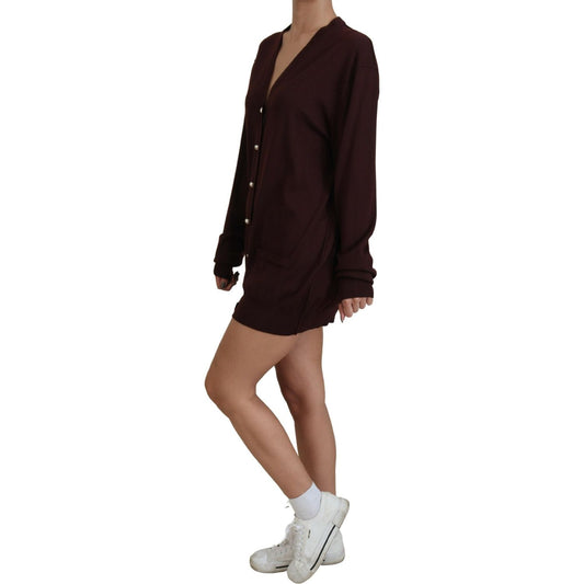 Dolce & Gabbana Chic Maroon V-Neck Wool Cardigan Dolce & Gabbana