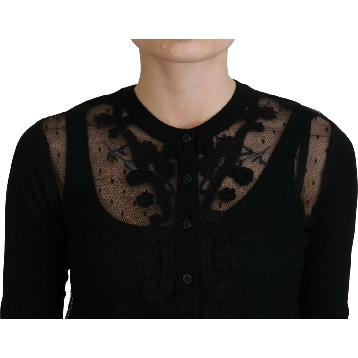 Dolce & Gabbana Black Floral Lace Button Cardigan Sweater