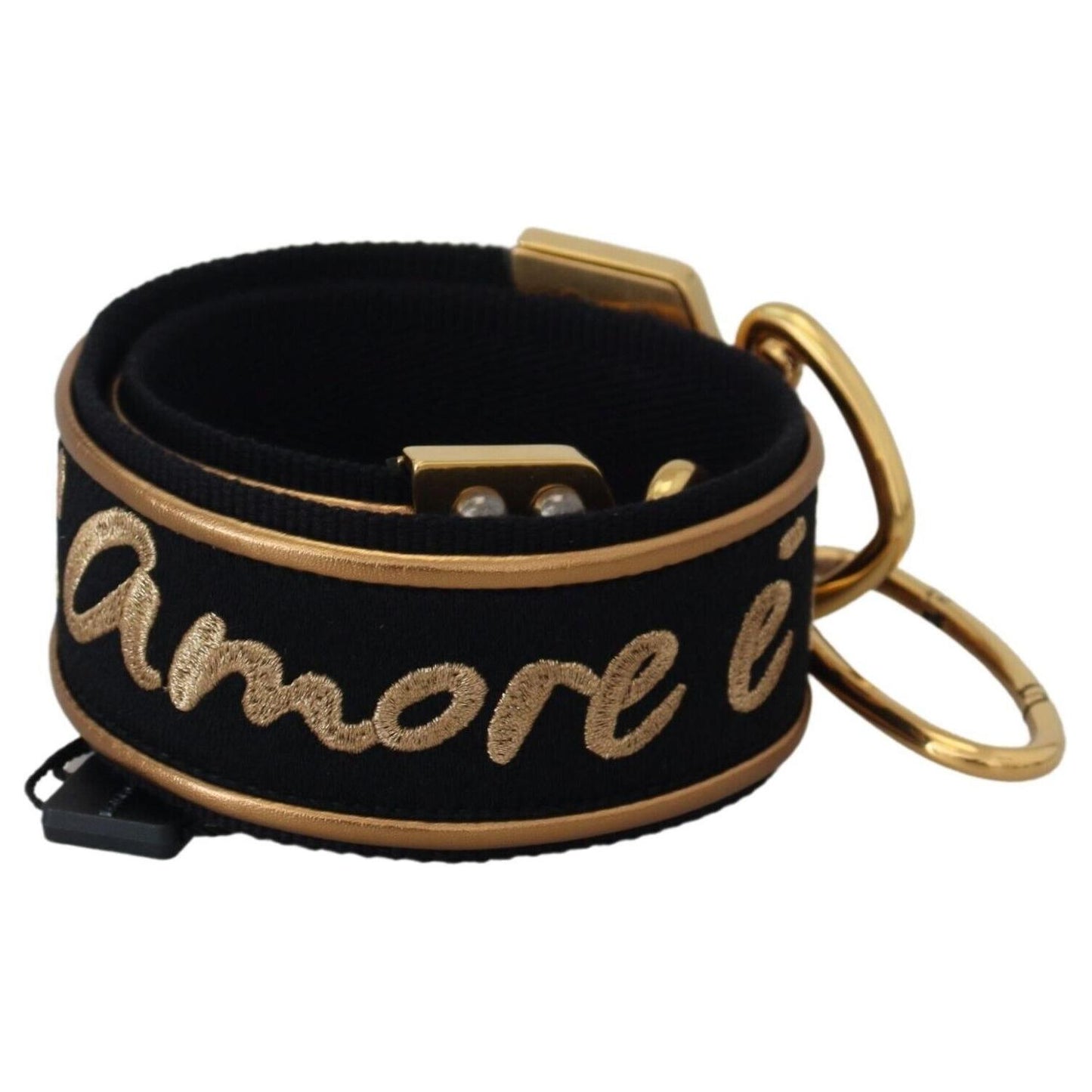 Dolce & Gabbana Black Gold Logo Print Brass Bag Shoulder Strap 10% Lamb Leather,12% Nylon,13% Lurex,1728,67345645728,Bags,Dolce & Gabbana,Gold Black,Leather Accessories - Women - Bags,Material: 65% Polyester,New with tags,Shoulder Straps - Bags,Women,Wome