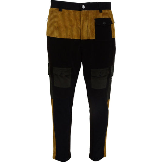 Dolce & Gabbana Elegant Black Tapered Trousers with Yellow Accent Dolce & Gabbana