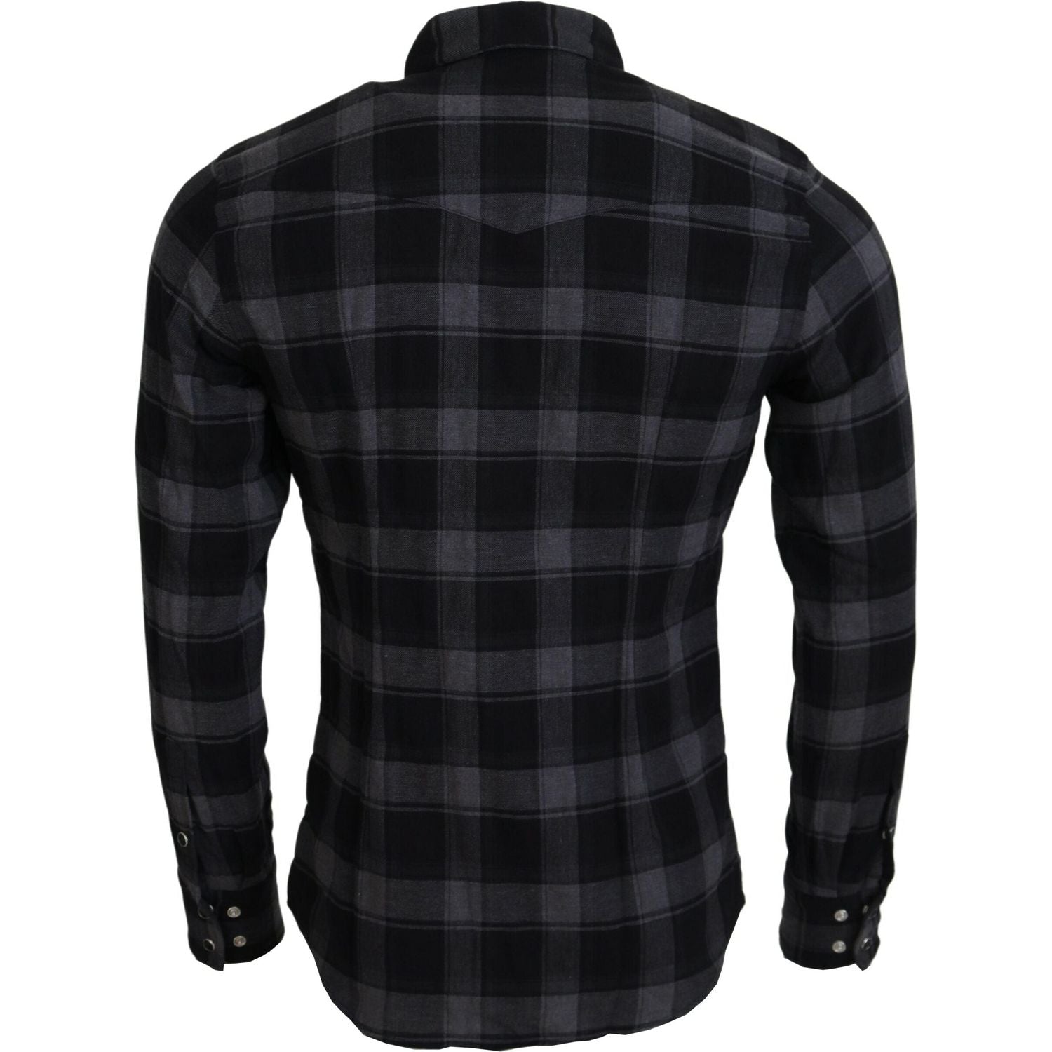 Dolce & Gabbana Black Gray Check Men Long Sleeves Shirt