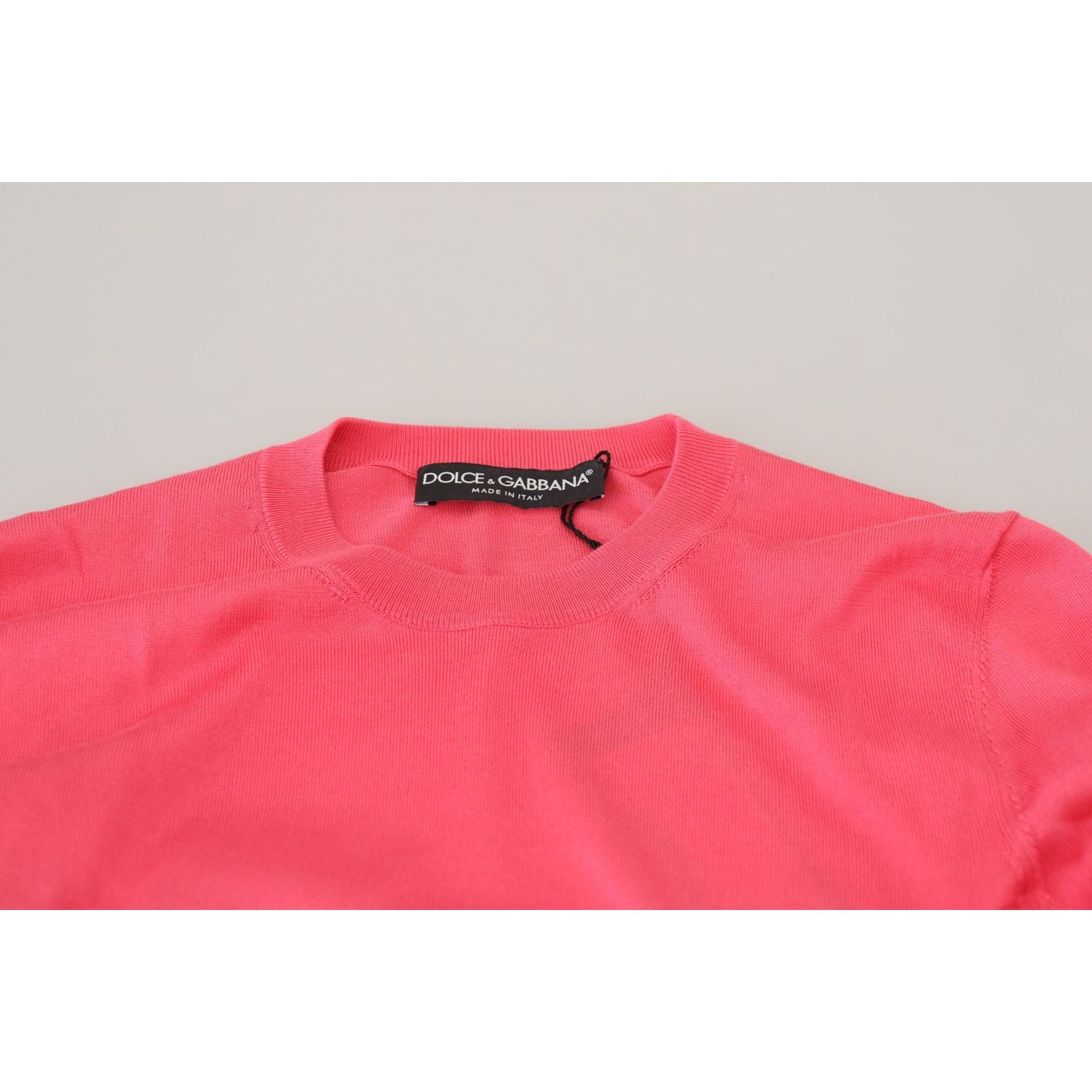 Dolce & Gabbana Pink Silk Cropped Crewneck Pullover Sweater